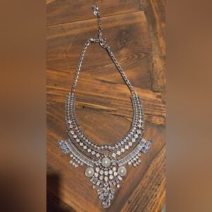 Silver Statement Bib Necklace - Elegant Women's Jewelry